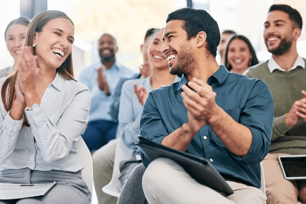 group smiling and happy meditation and mindfulness